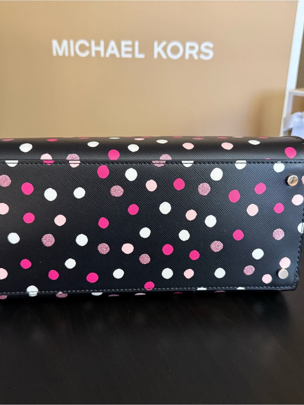 💯% Auethentic Kate Spade Black Polka Dot Satchel with Pink & White Dots - Picture 12 of 12